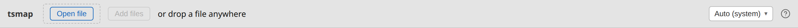 Empty-state toolbar — Open file, Add files, Recent, theme picker, help