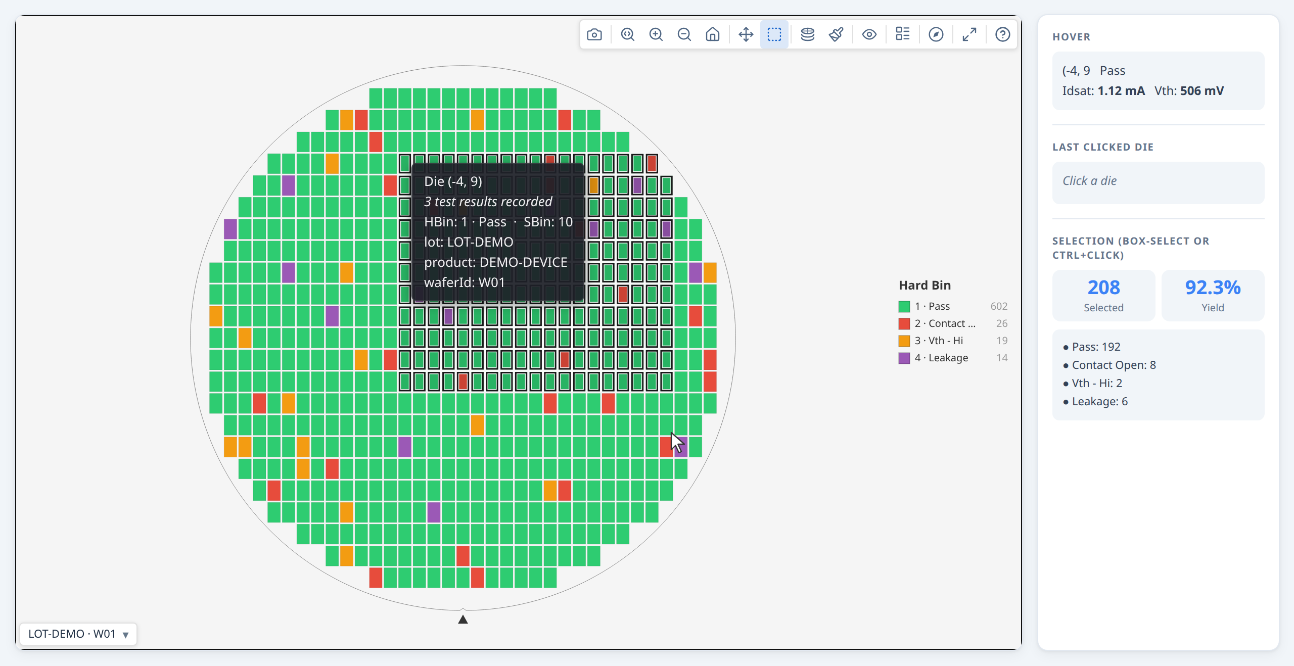 Box-select drag with dies highlighted